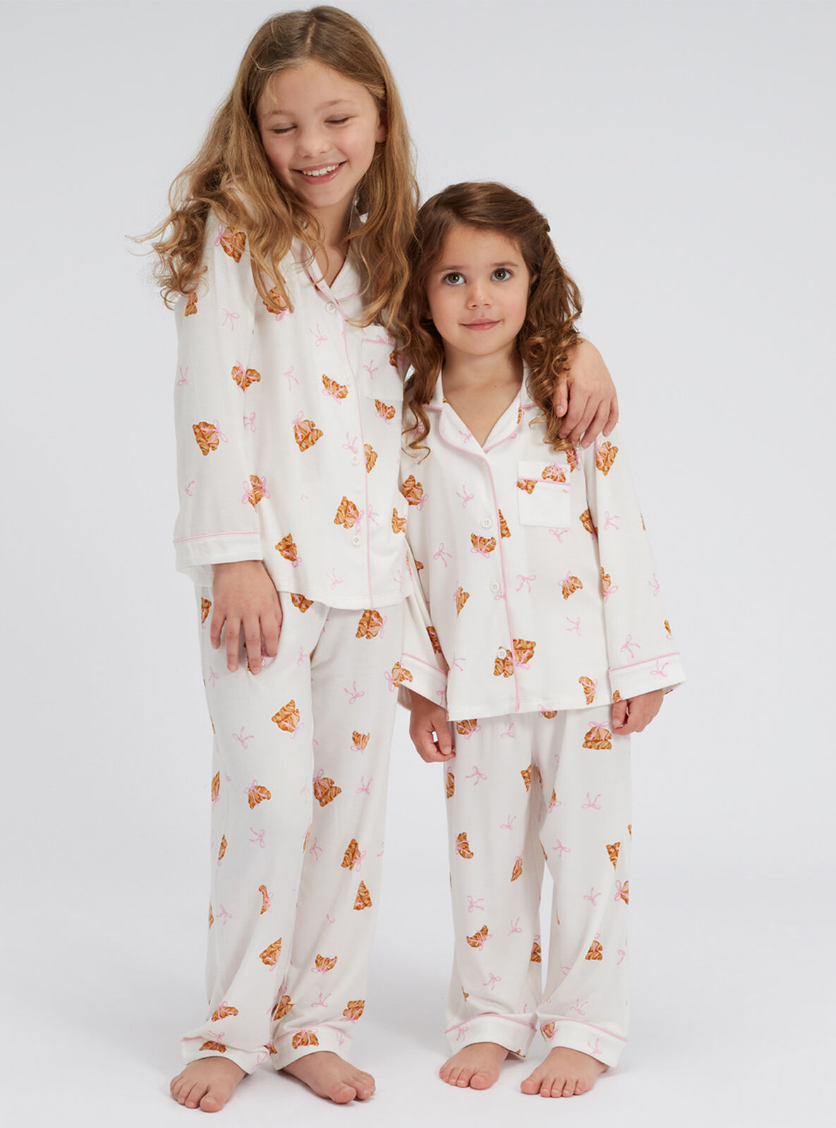 Kids' croissant modal pyjama set | Ivory Mix | Boux Avenue UK